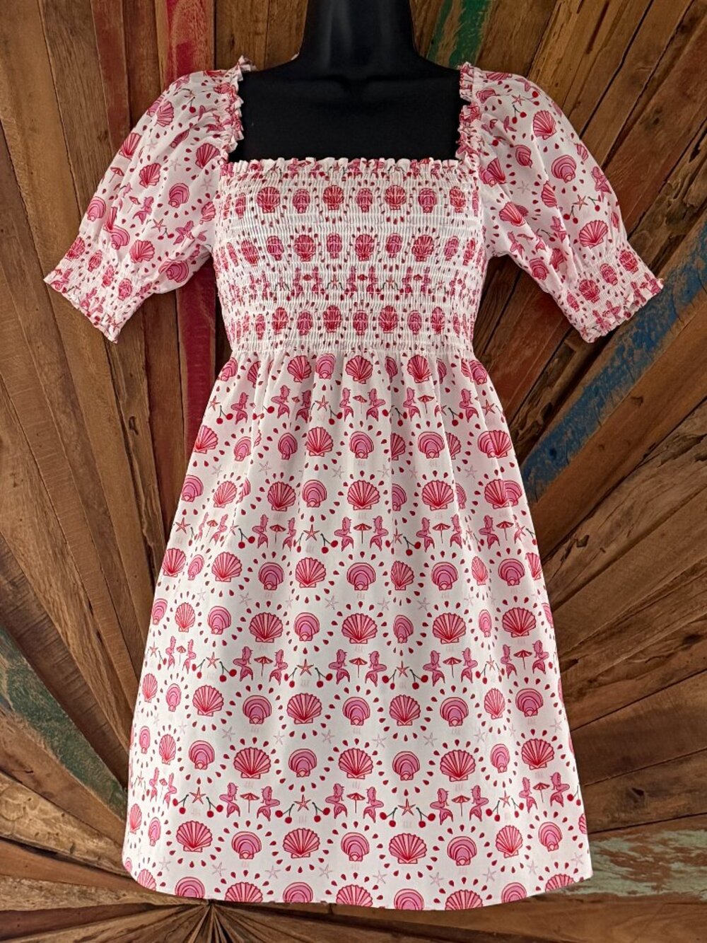 Hill House Home Athena Nap cotton mini shirred Dress Sz XS mermaids/shells - Picture 5 of 11